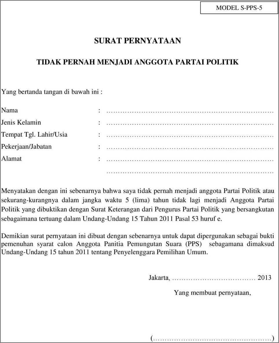 Contoh Surat Izin Pns Menjadi Panitia Pemilu