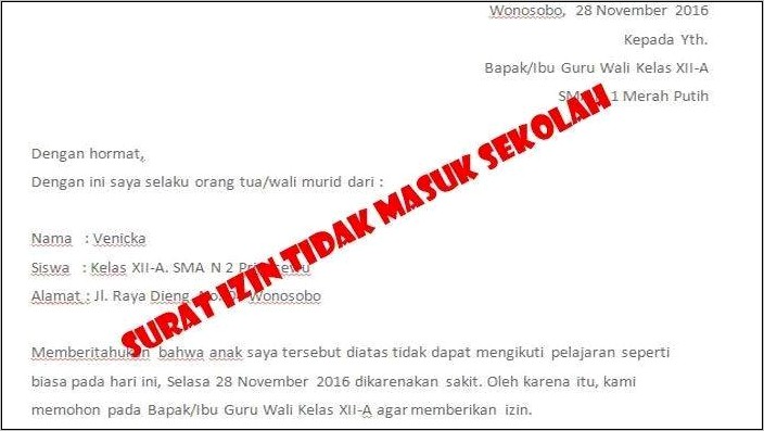 Contoh Surat Izin Sekolah Karena Ad Acara