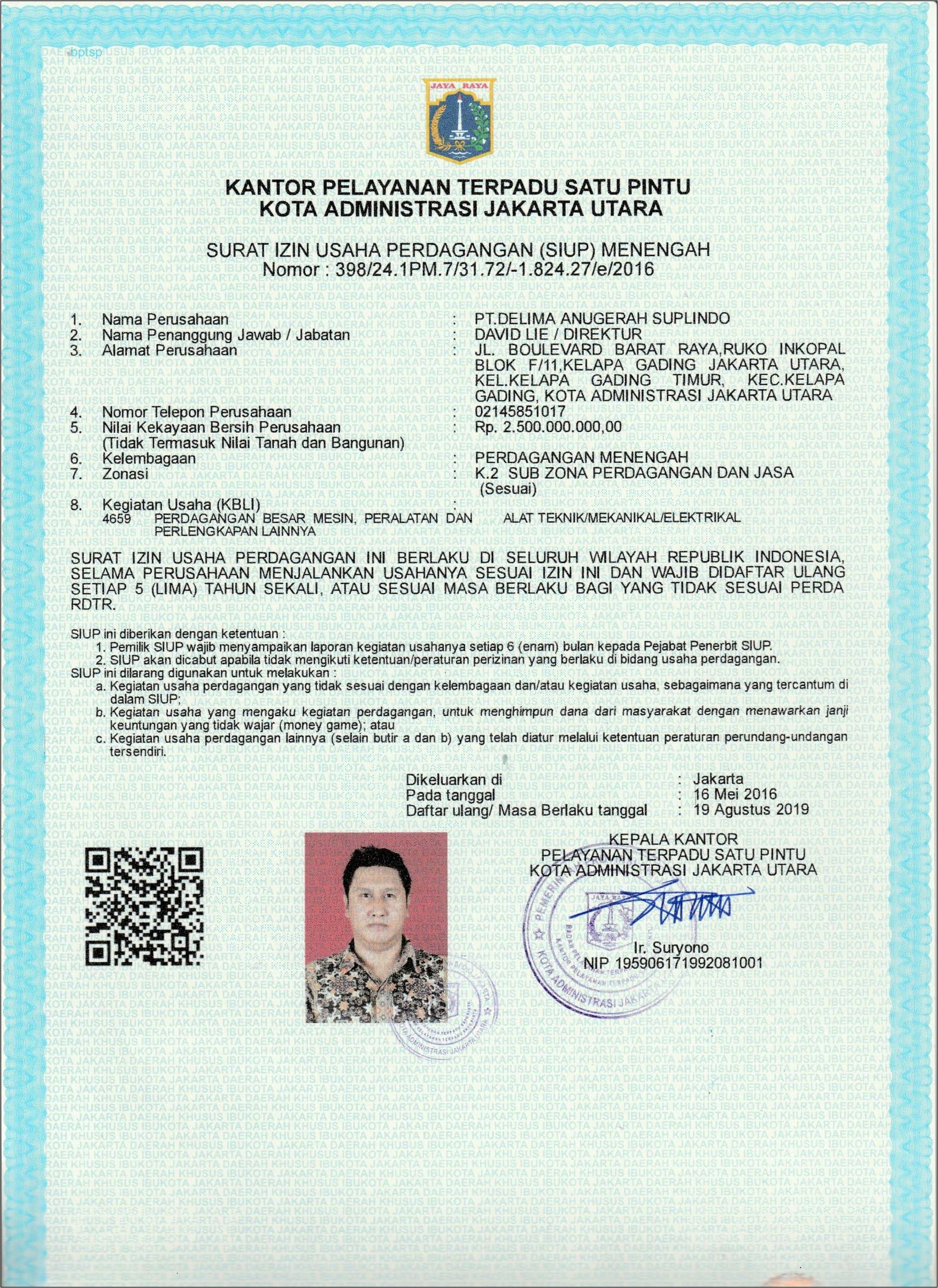 Contoh Surat Izin Usaha Perdagangan 2017