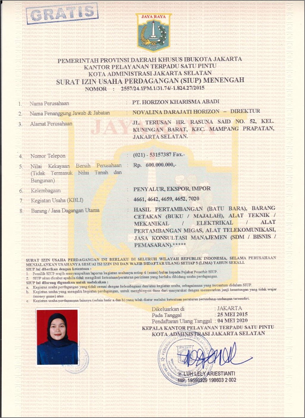 Contoh Surat Izin Usaha Perdagangan Jateng
