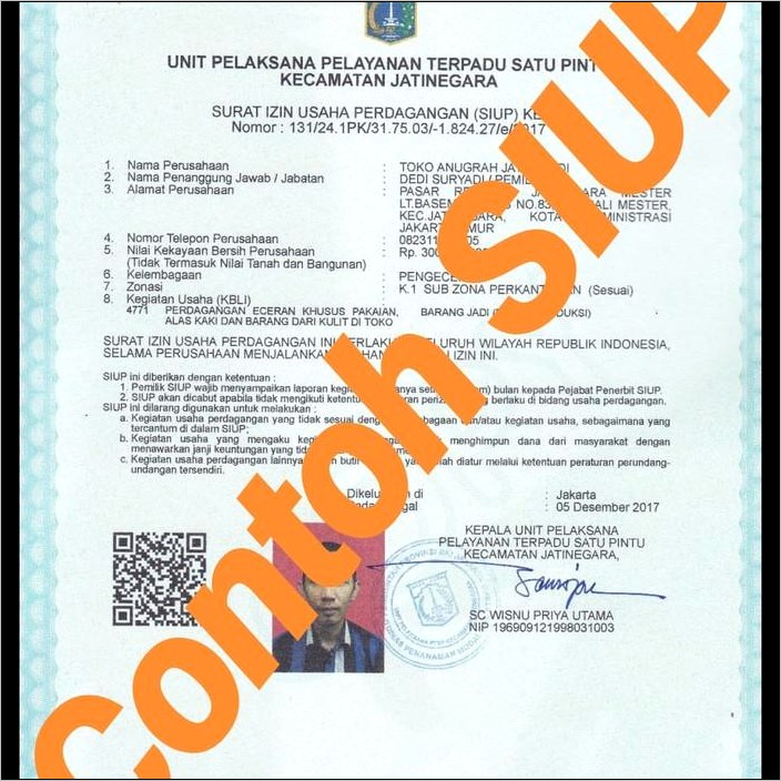 Contoh Surat Izin Usaha Siup Kecil