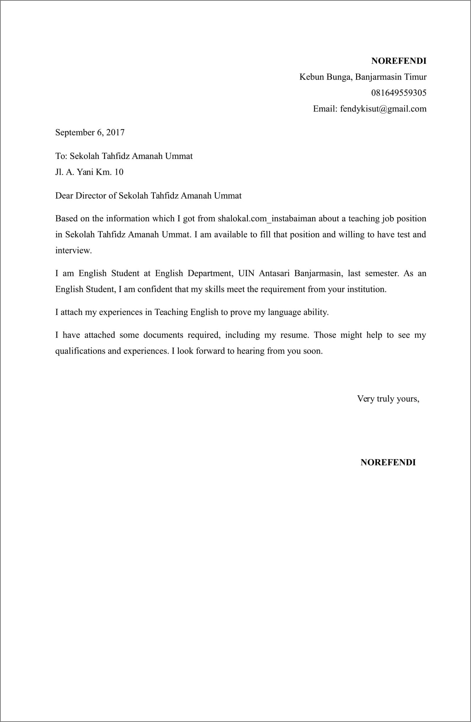 Contoh Surat Lamara Dan Terjemahan Di Dalam Perusahaan Indonesia