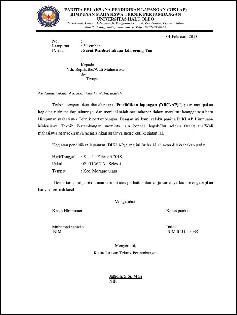 Contoh Surat Pengajuan Izin Kegiatan