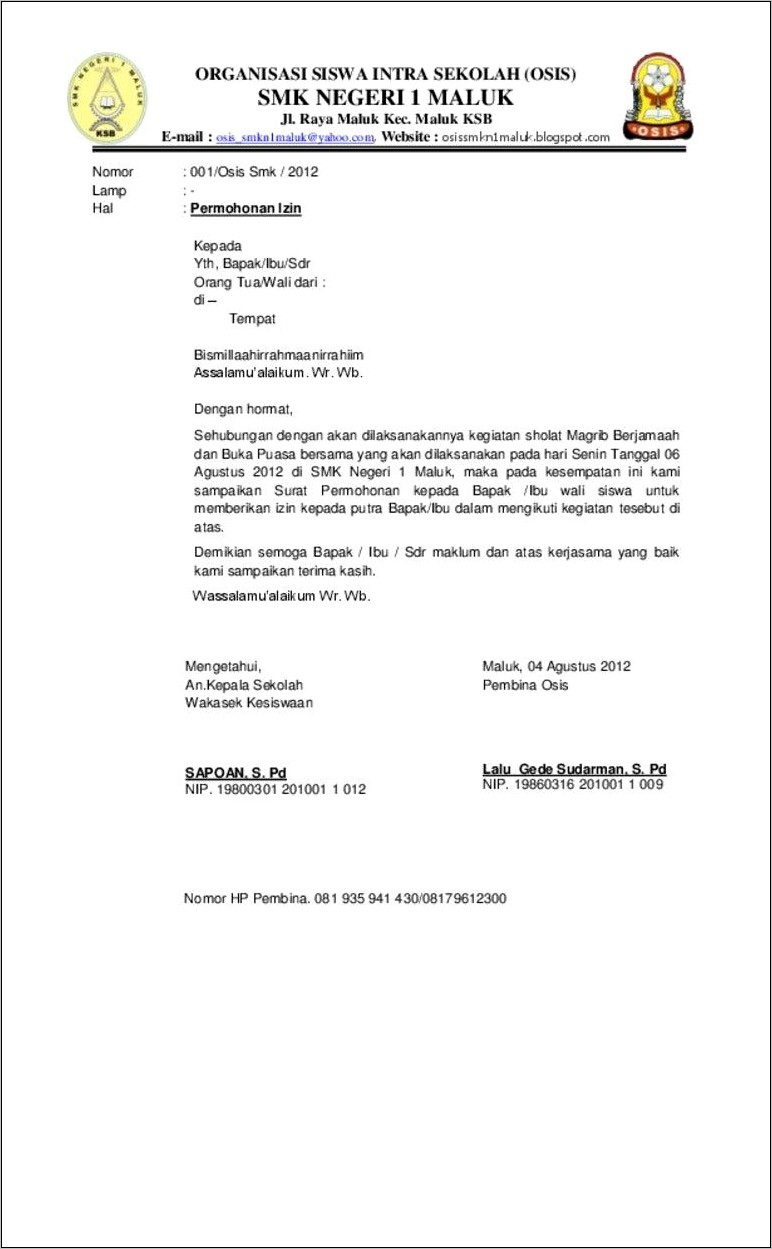 Contoh Surat Pengajuan Izin Yang Baik