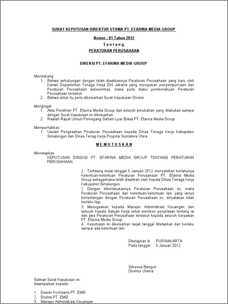 Contoh Surat Pengangkatan Jabatan Di Perusahaan Doc