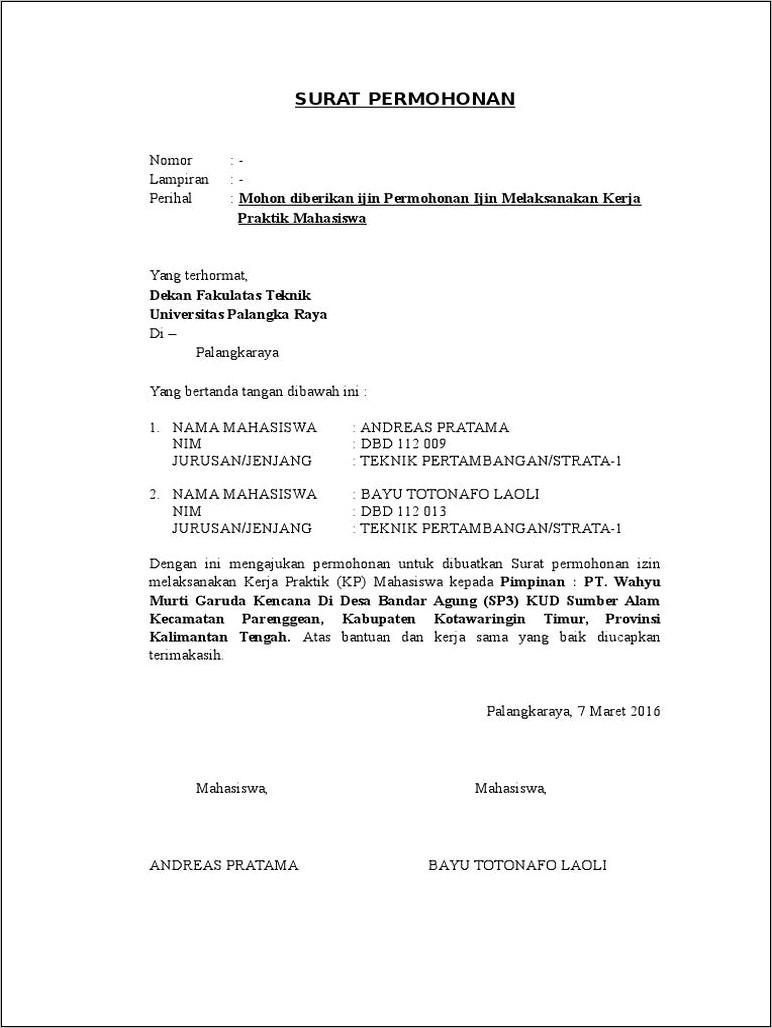 Contoh Surat Pengantar Kp Keperusahaan