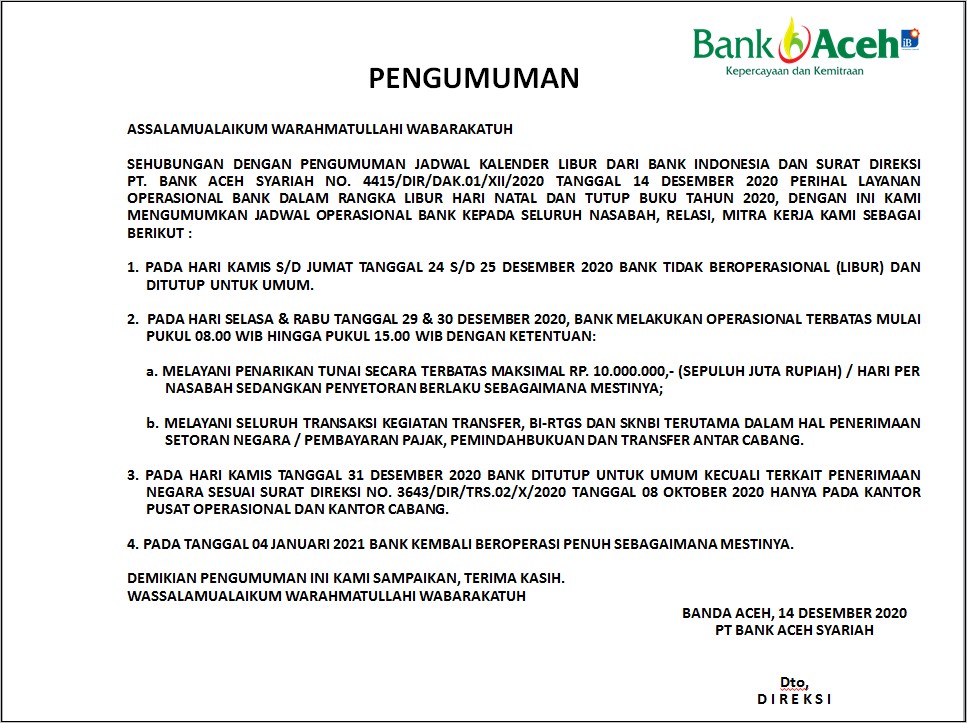 Contoh Surat Pengumuman Libur Lebaran Perusahaan