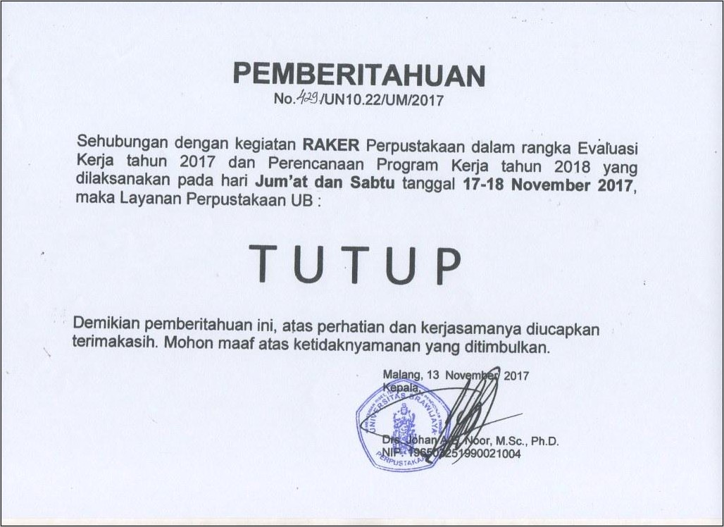 Contoh Surat Pengumuman Penutupan Promo Pada Perusahaan