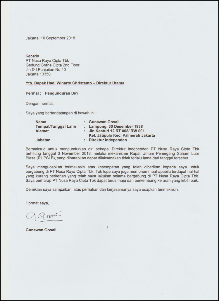 Contoh Surat Pengundiuran Diri Perusahaan Pdf