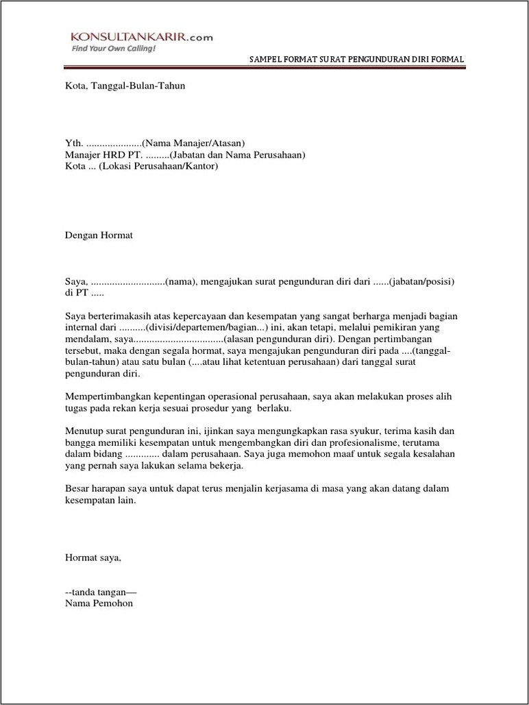 Contoh Surat Pengunduran Diri Untuk Menjadi Pengusaha