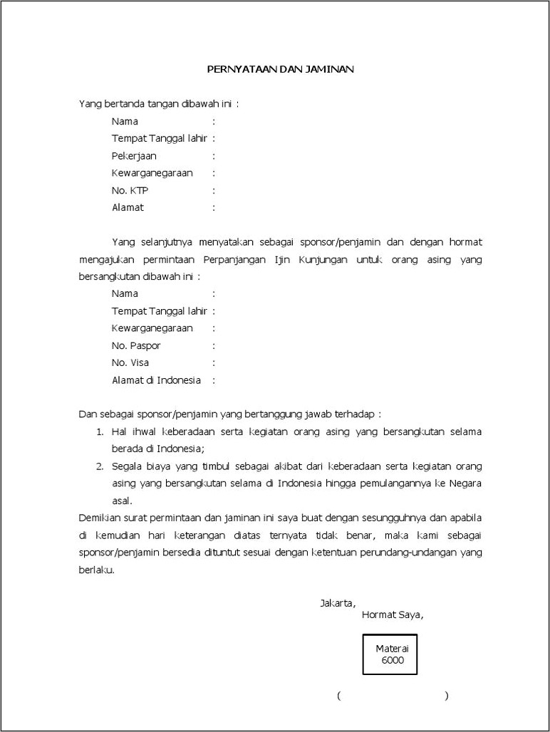 Contoh Surat Penjamin Dari Perusahaan