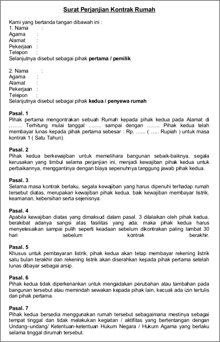 Contoh Surat Penyewaan Tempat Usaha