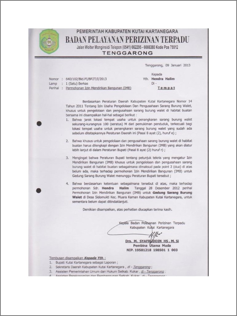 Contoh Surat Perizinan Bangunan