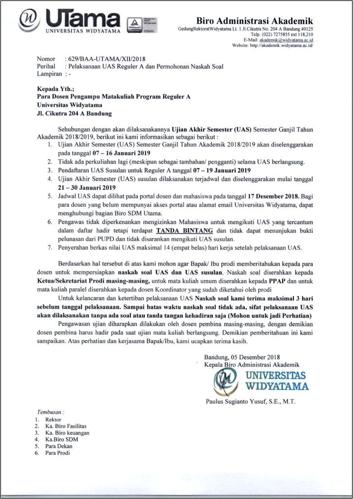 Contoh Surat Perizinan Ikut Uts Susulan Saat Kuliah