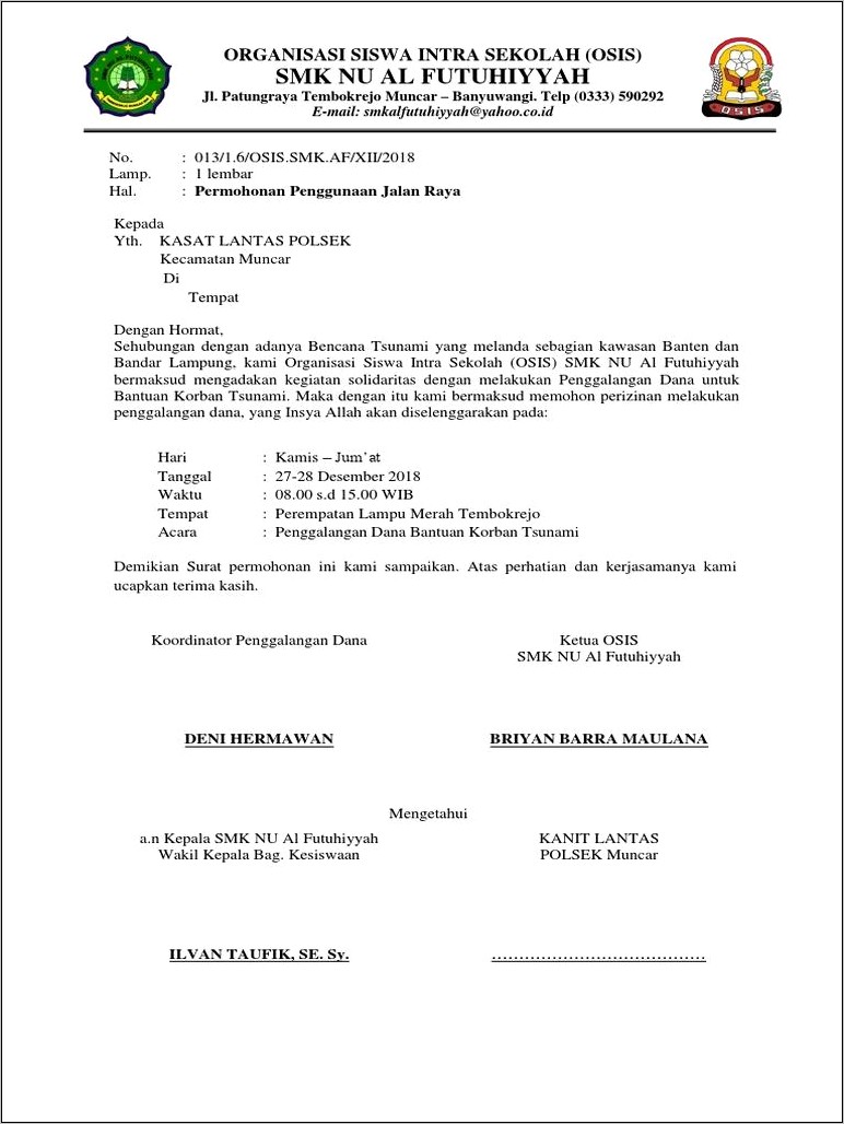 Contoh Surat Perizinan Kegiatan Di Sekolah