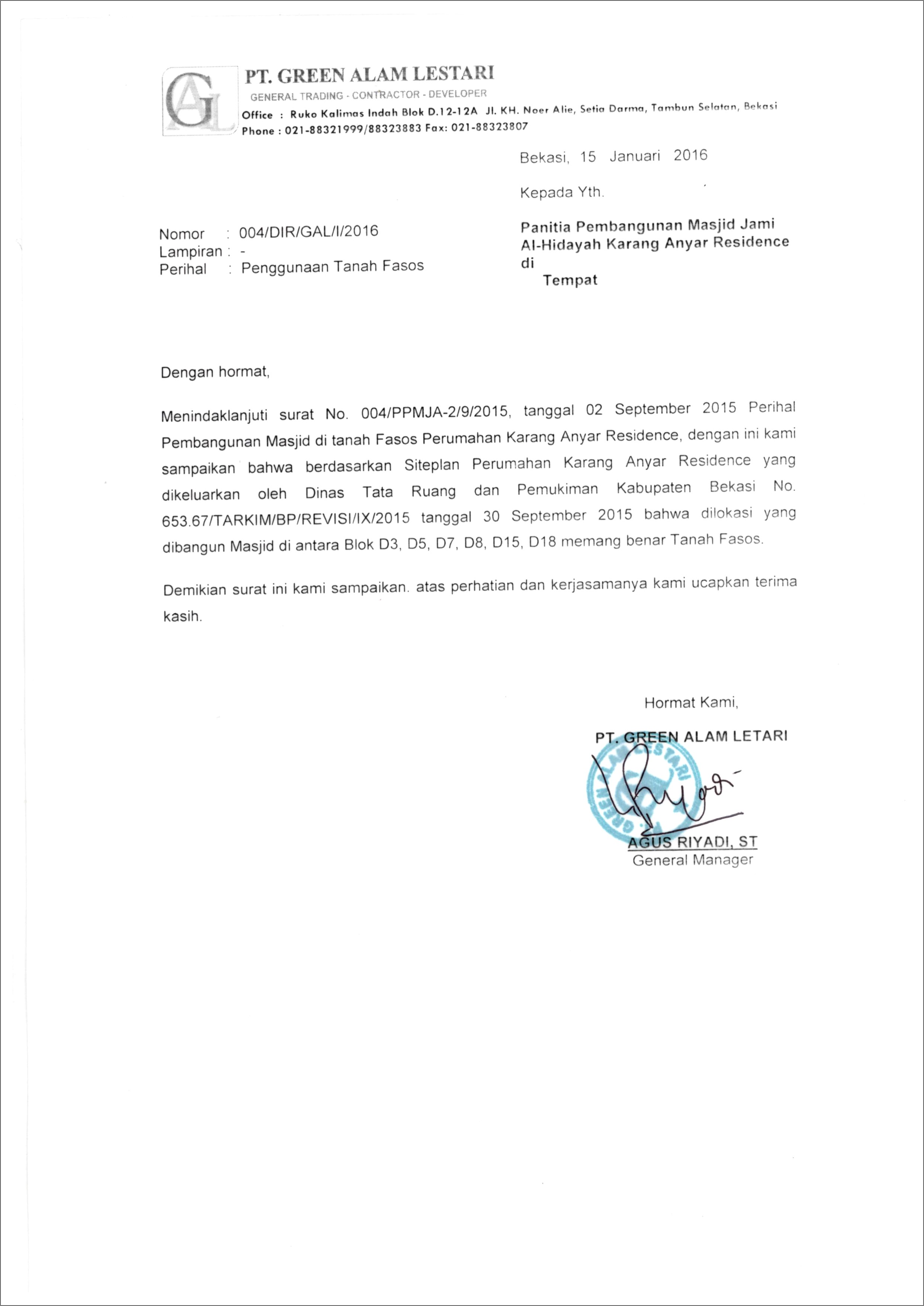 Contoh Surat Perizinan Pembangunan Perumahan