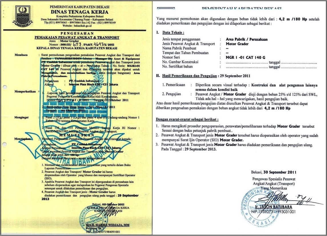 Contoh Surat Perizinan Penggunaan Alat