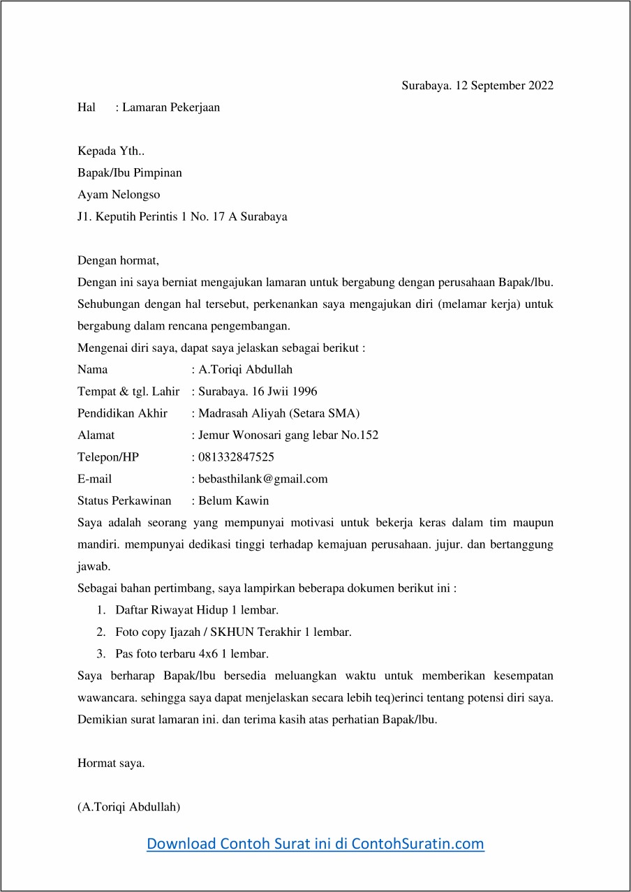 Contoh Surat Perizinan Rumah Makan