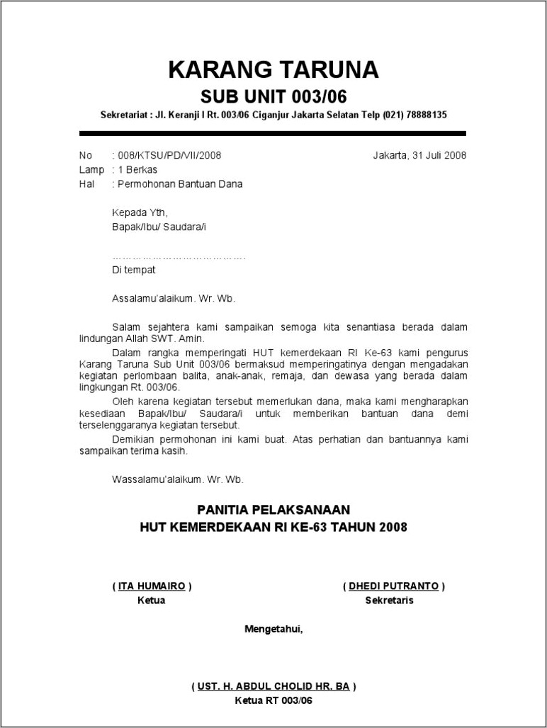 Contoh Surat Perizinan Rw 17 Agustus