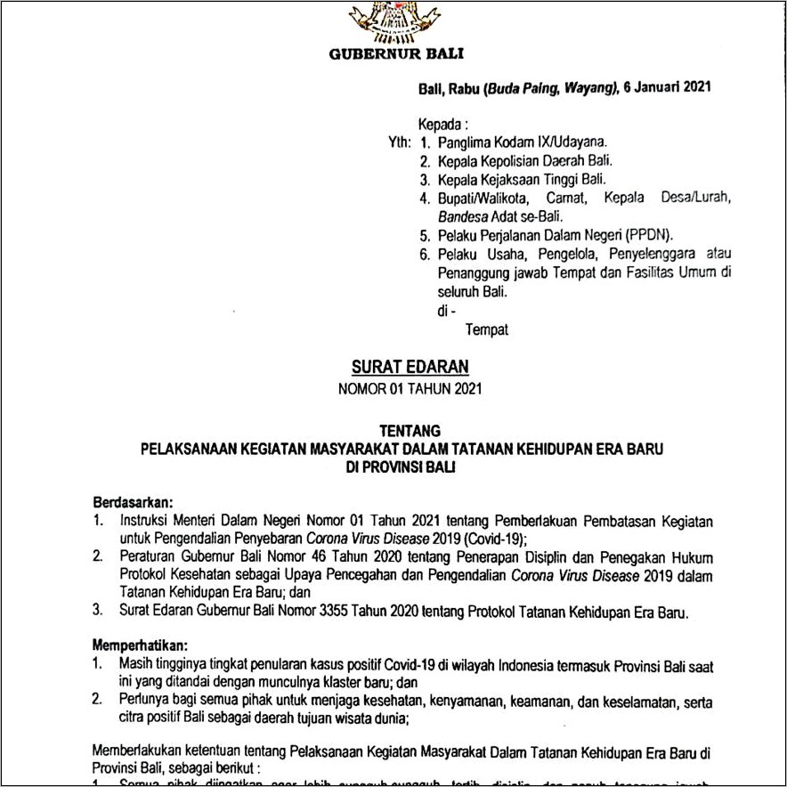 Contoh Surat Perjalanan Dinas Gubernur