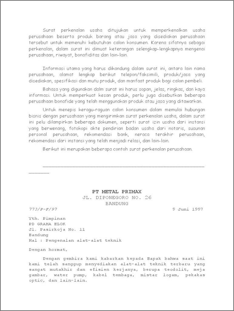 Contoh Surat Perkenalan Perusahaan Dan Lampirannya