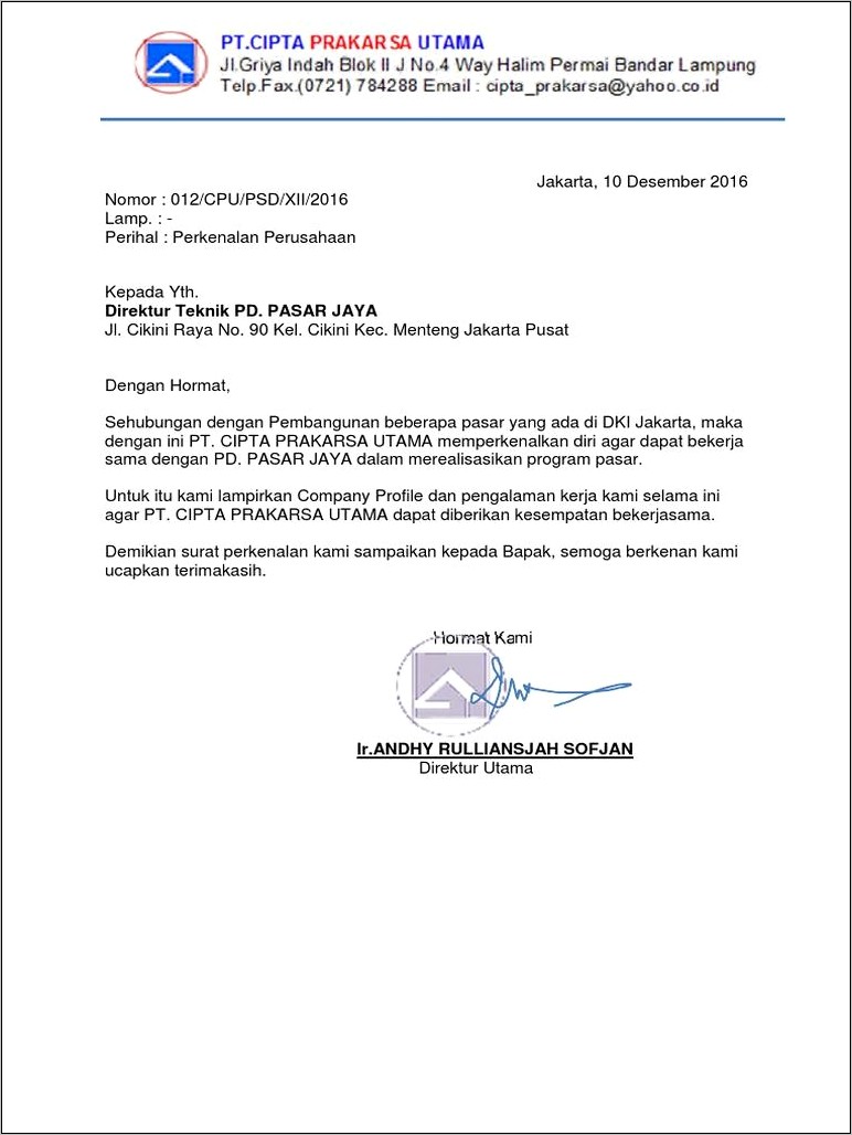 Contoh Surat Perkenalan Perusahaan Pertanian