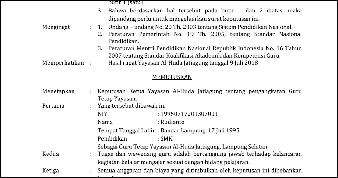 Contoh Surat Permohonan Pengangkatan Pegawai