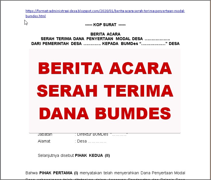Contoh Surat Permohonan Pengelolaan Aset Desa Dari Bumdes