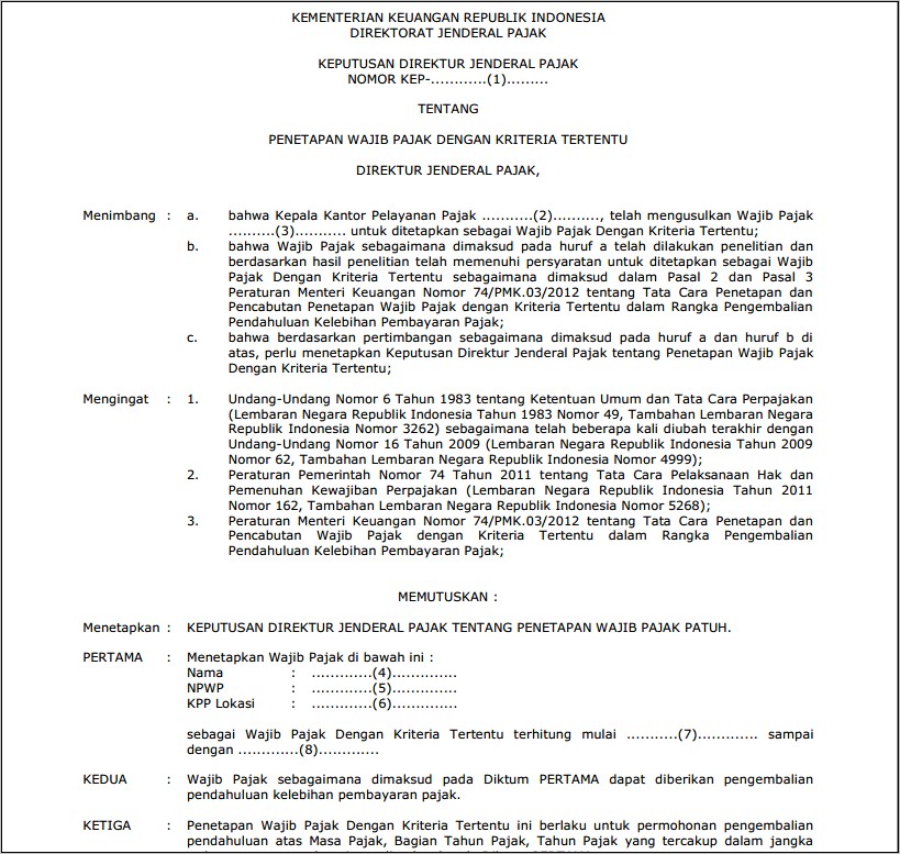 Contoh Surat Permohonan Pengembalian Kelebihan Pajak Word