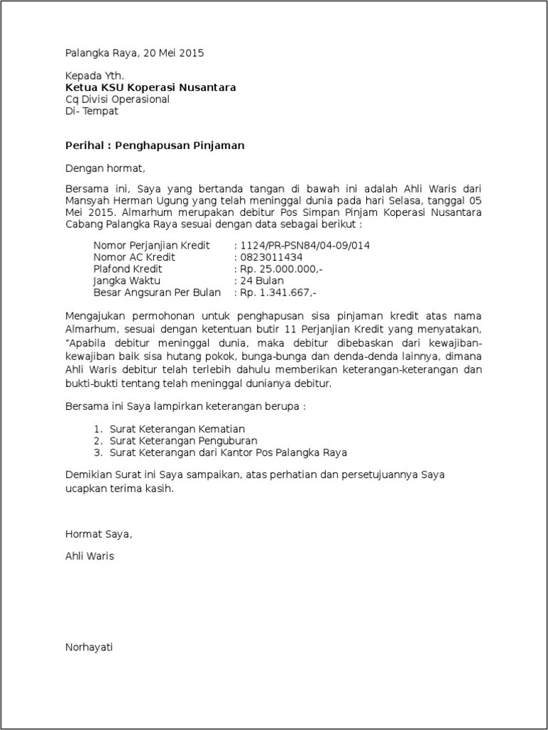 Contoh Surat Permohonan Penghapusan Data Pinjaman Akibat Kesalahan Pencatatan