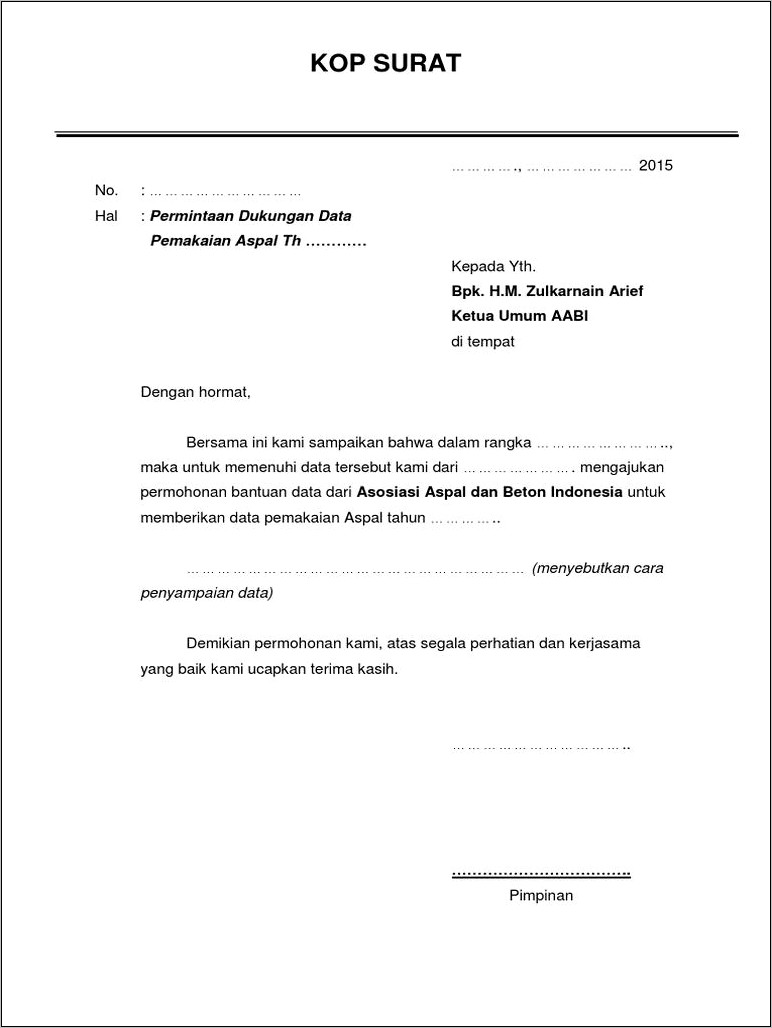 Contoh Surat Permohonan Penginputan Data
