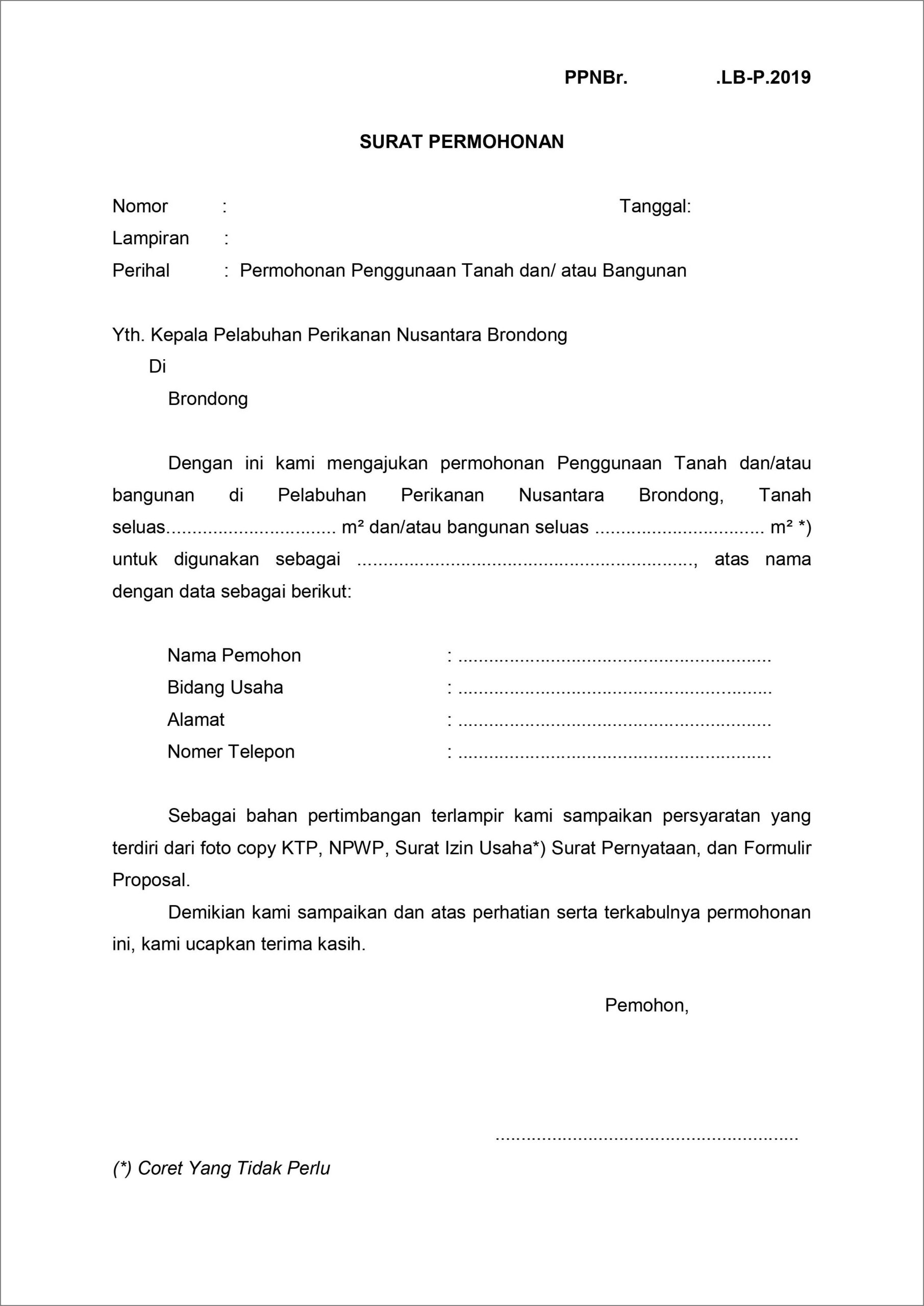 Contoh Surat Permohonan Penurunan Hak Atas Tanah Word