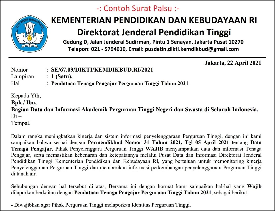 Contoh Surat Permohonan Penutupan Program Studi