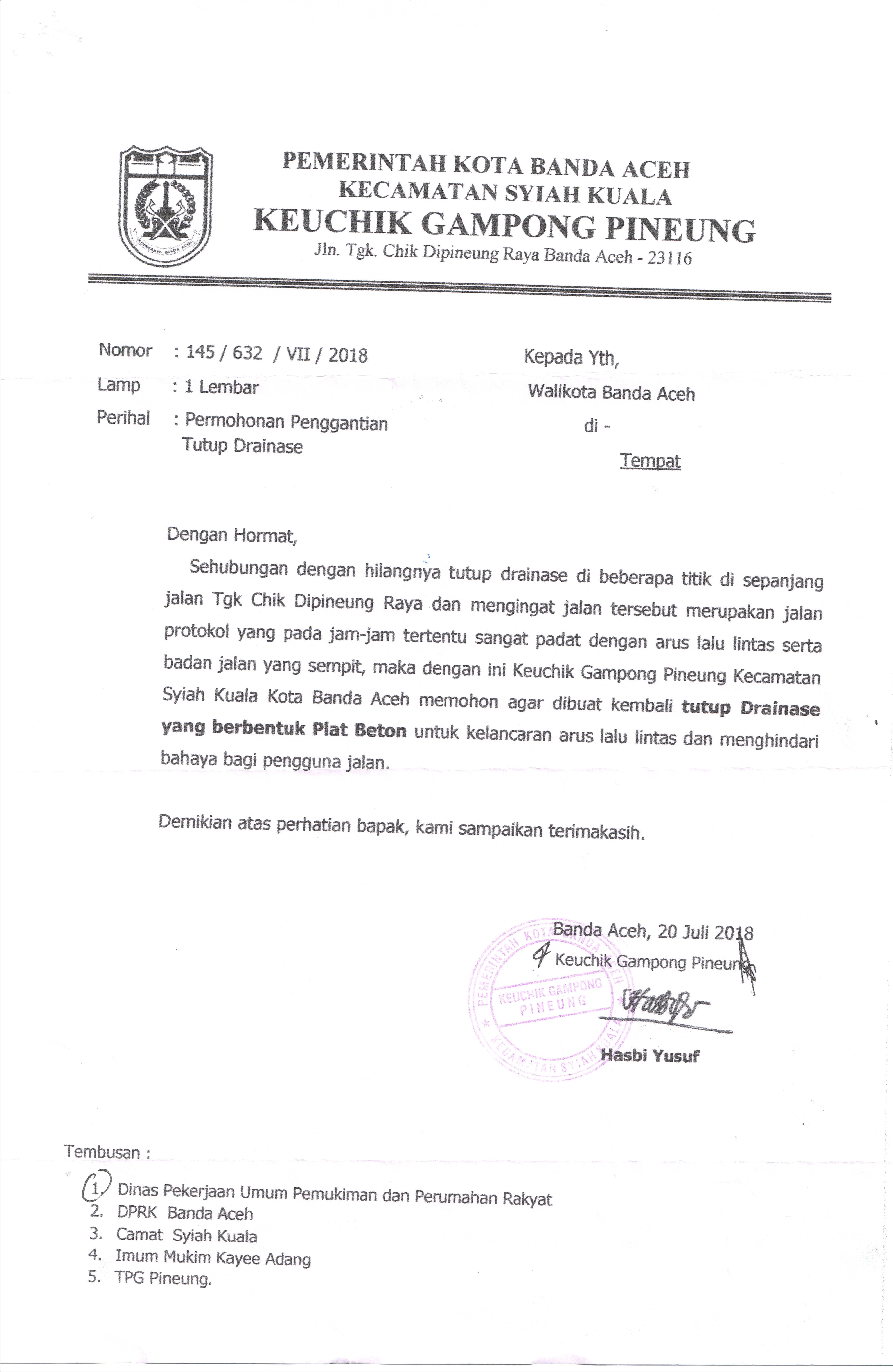 Contoh Surat Permohonan Perbaikan Lampu Penerangan Jalan