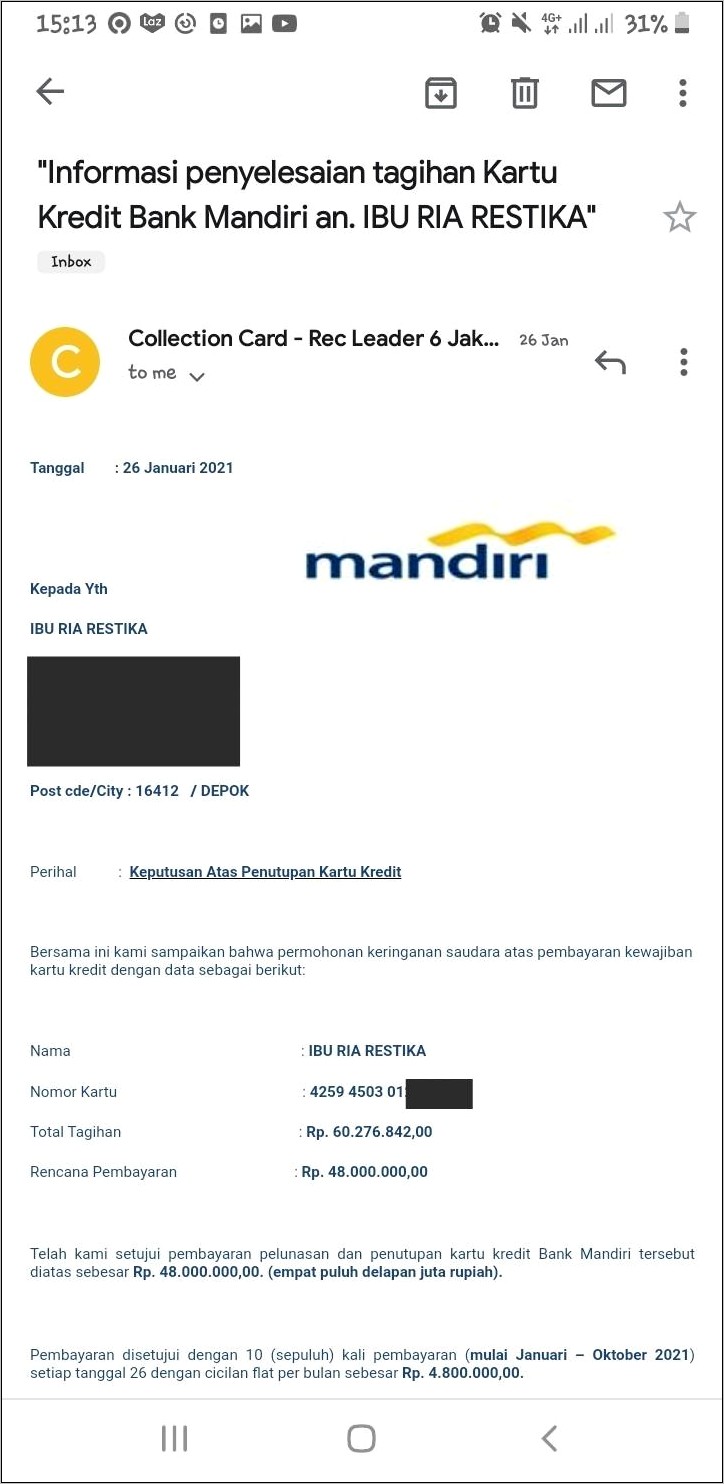 Contoh Surat Permohonan Peringanan Kartu Kredit