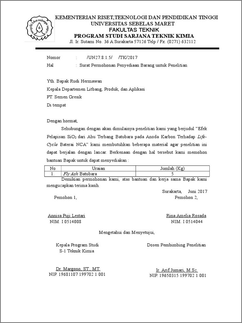 Contoh Surat Permohonan Permintaan Berkas