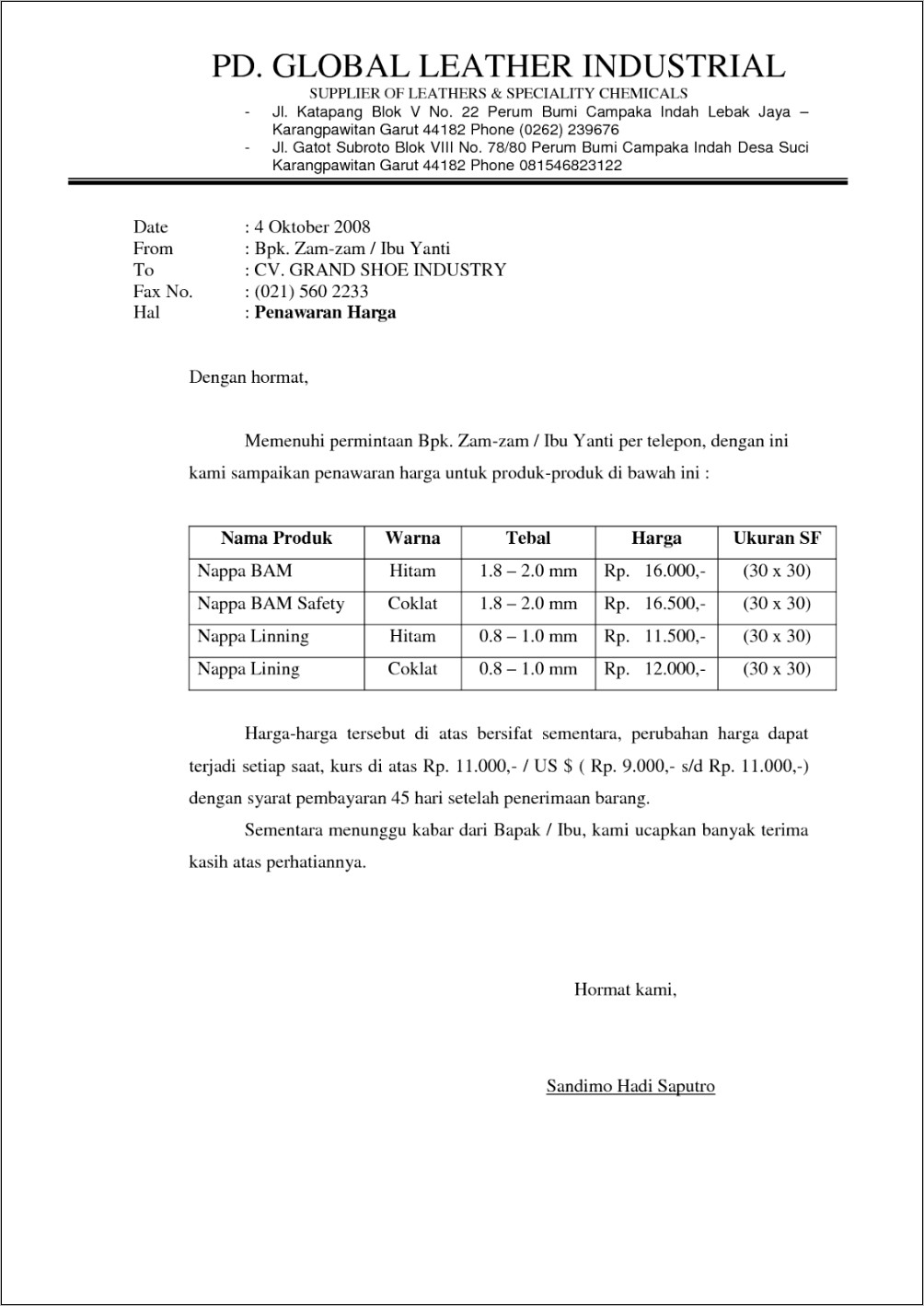 Contoh Surat Permohonan Permintaan Spare Part Alat