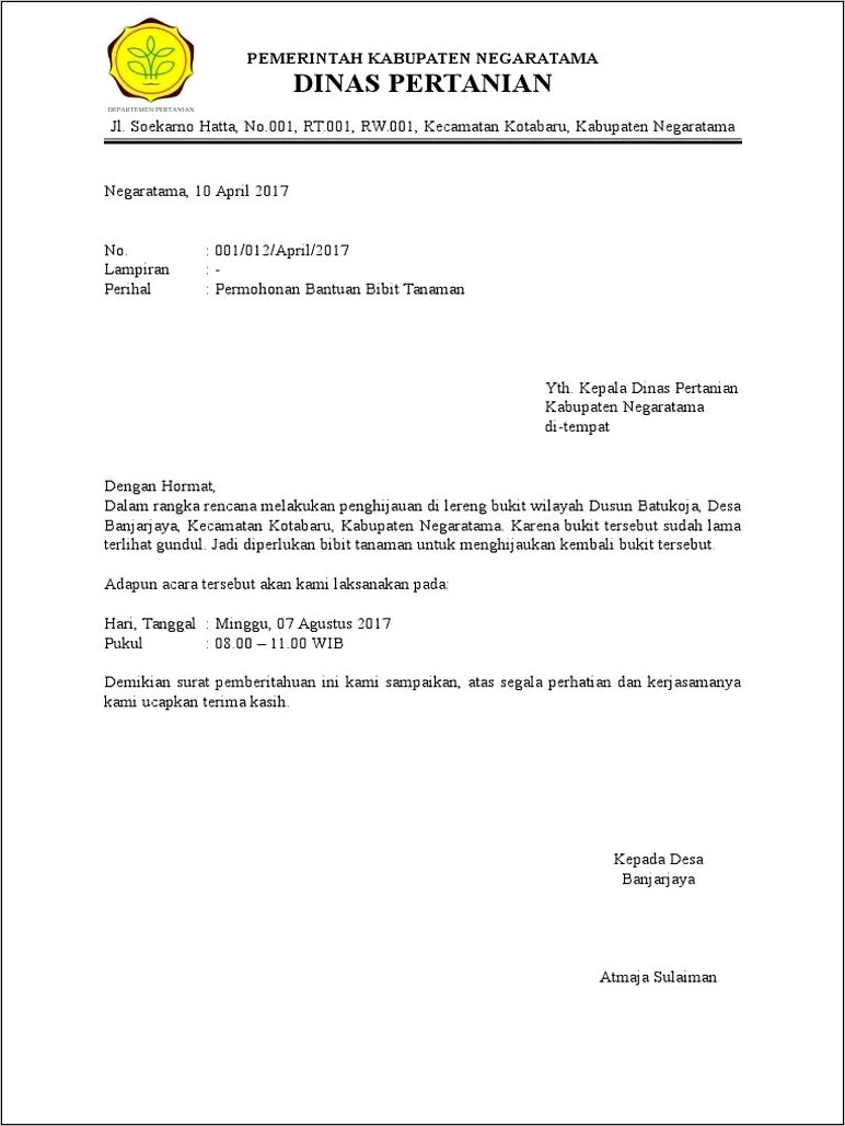 Contoh Surat Permohonan Permintaan Tanaman Ke Ortu