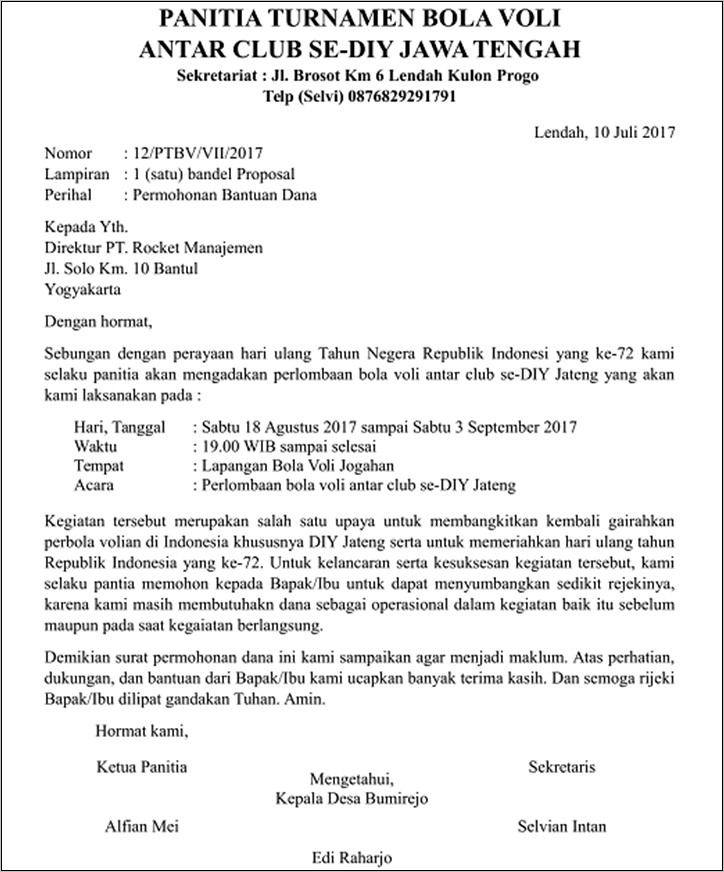 Contoh Surat Permohonan Permintaan Thr Untuk Kepala Desa