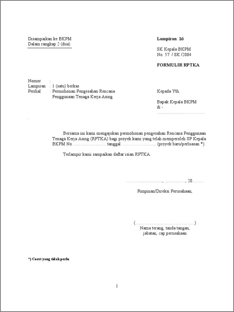 Contoh Surat Permohonan Perpanjangan Imta Bkpm
