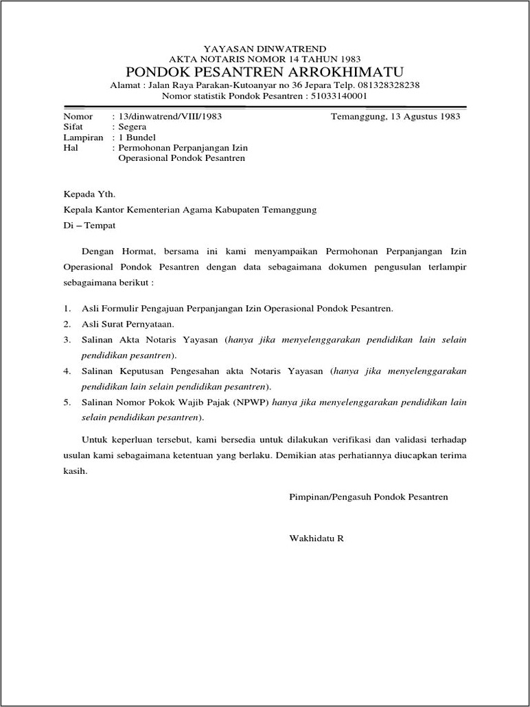 Contoh Surat Permohonan Perpanjangan Izin Usaha