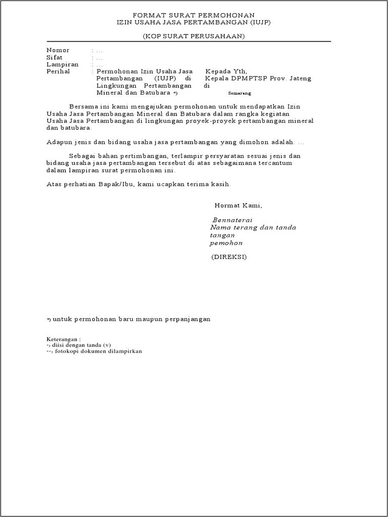 Contoh Surat Permohonan Perpanjangan Skt Minerba