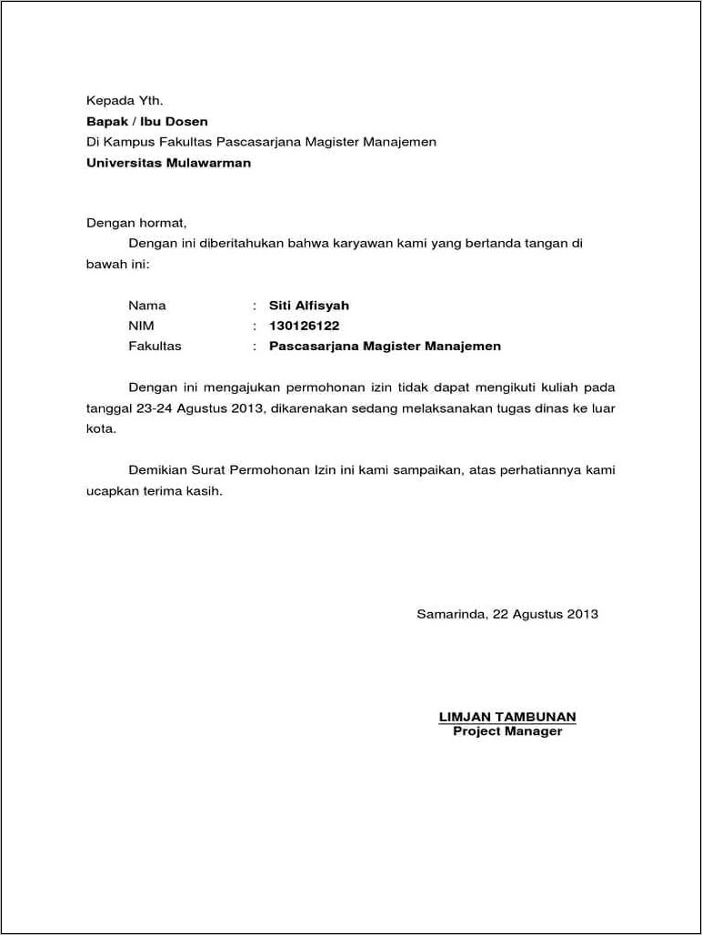 Contoh Surat Permohonan Persetujuan Dalam Bahasa Inggris