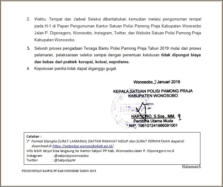 Contoh Surat Permohonan Personil Satpol Pp