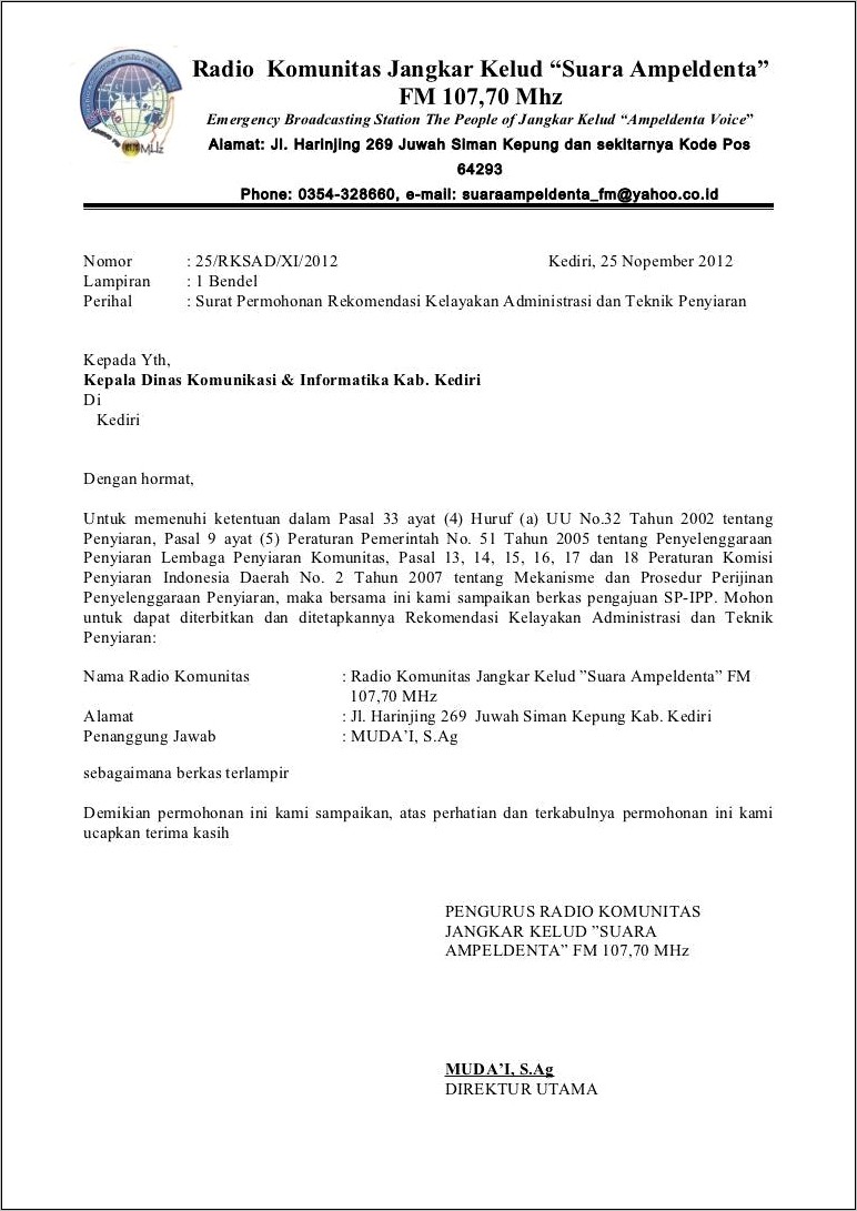 Contoh Surat Permohonan Perubahan Domisili Perusahaan