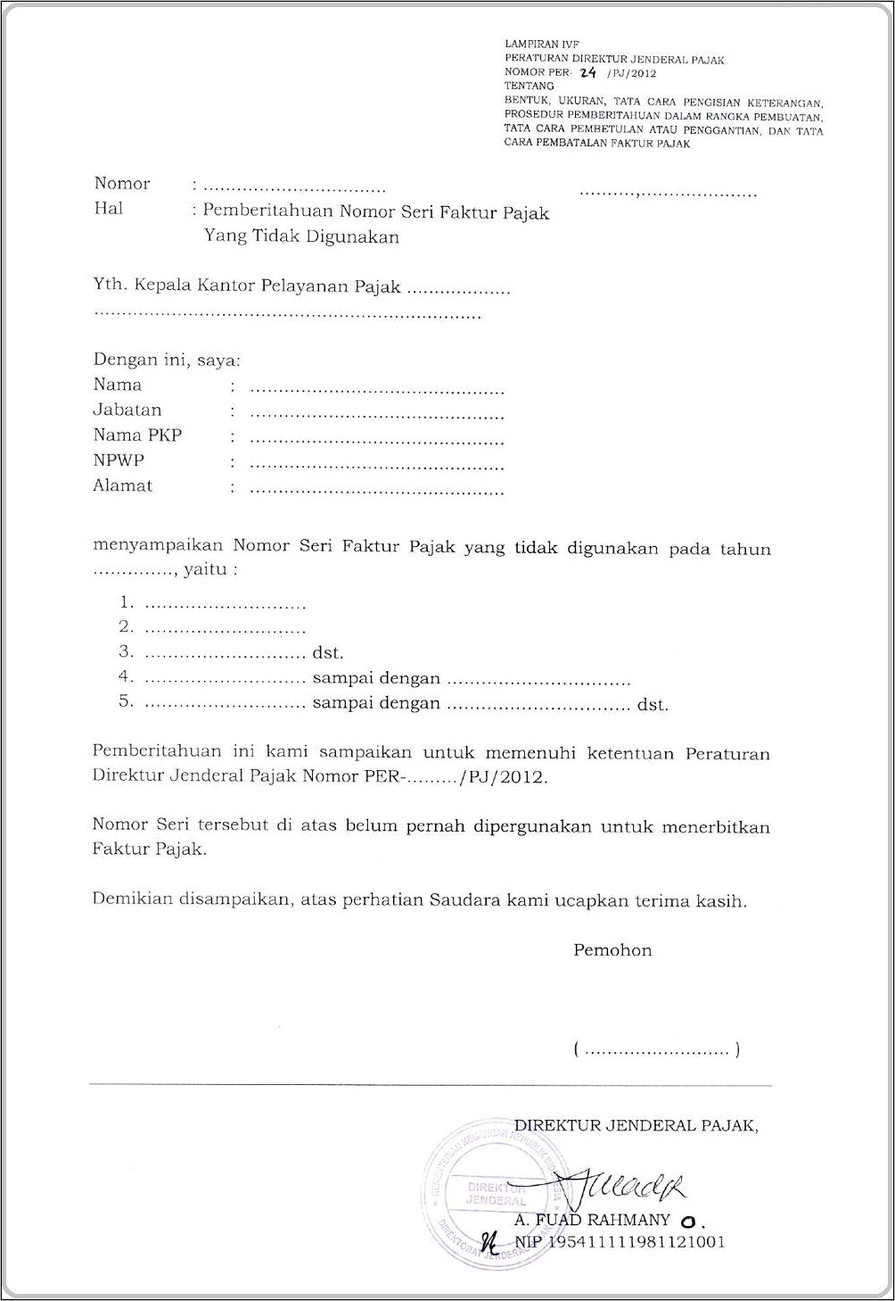 Contoh Surat Permohonan Perubahan Faktur Pajak
