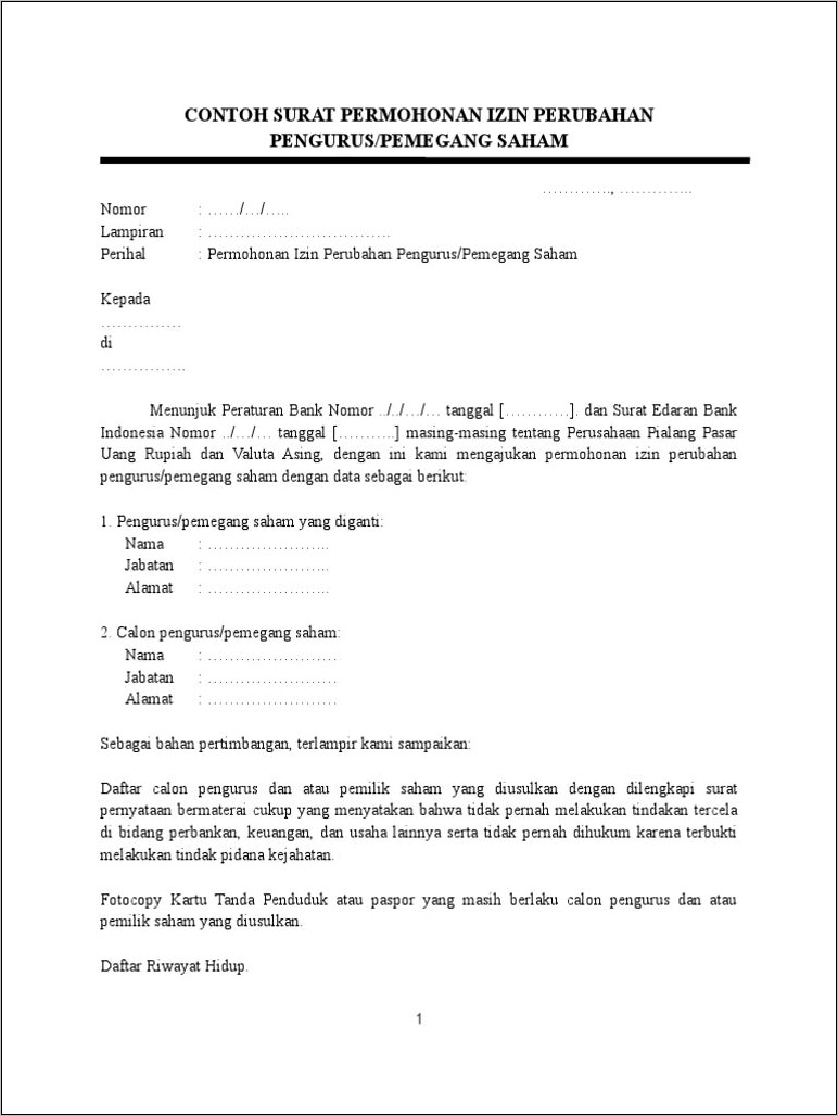 Contoh Surat Permohonan Perubahan Pengurus Perusahan