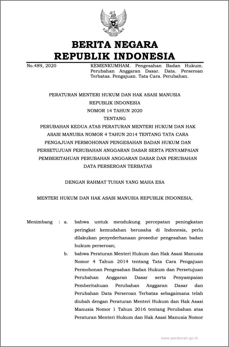 Contoh Surat Permohonan Perubahan Peraturan