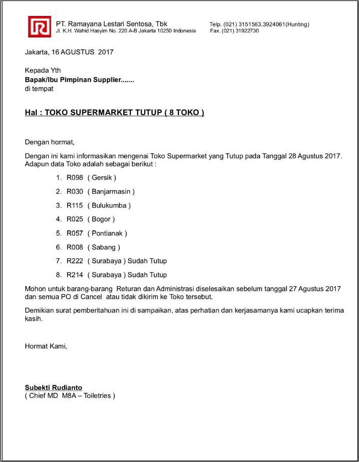 Contoh Surat Permohonan Perusahaan Tidak Pailit