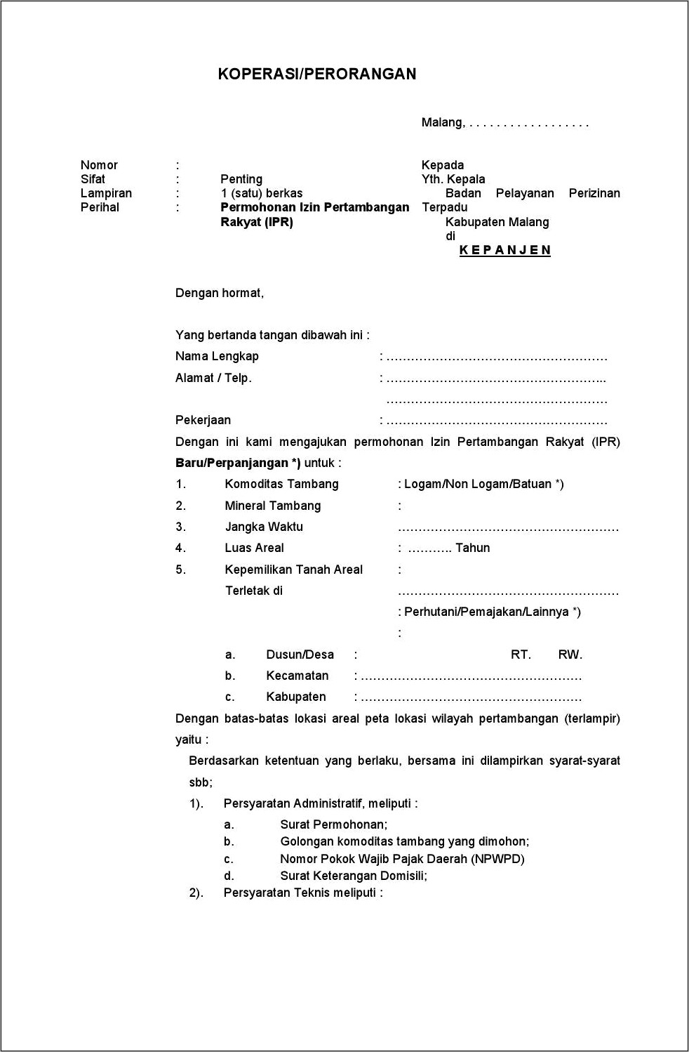 Contoh Surat Permohonan Peta Blok Desa